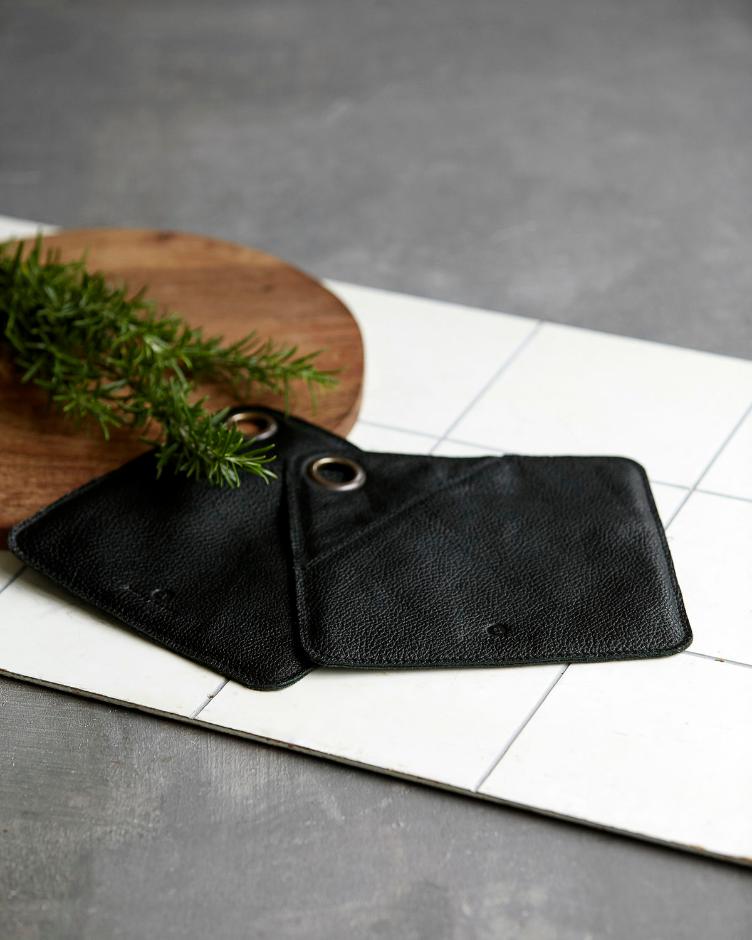 Topflappen, Leder schwarz, 20.5 x 20.5 - 2