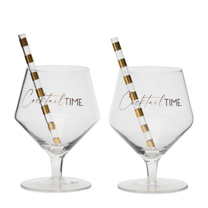 Cocktail Time Glass & 2 Straw 2pcs