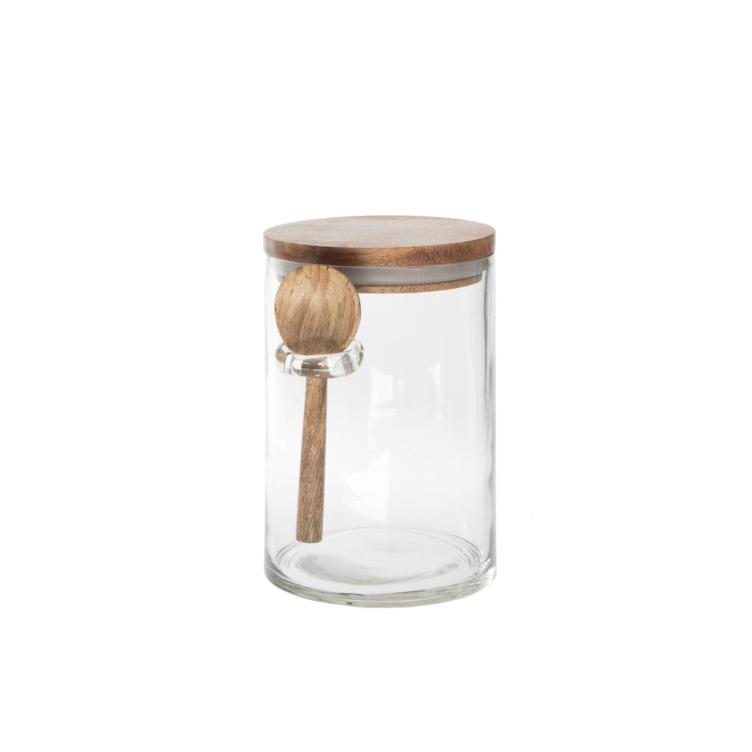 Glas mit Deckel und kleinem Löffel